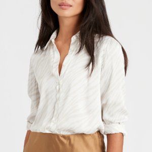 Banana Republic Dillon Classic-Fit Satin Shirt  Ivory White Zebra Print NWT - XL